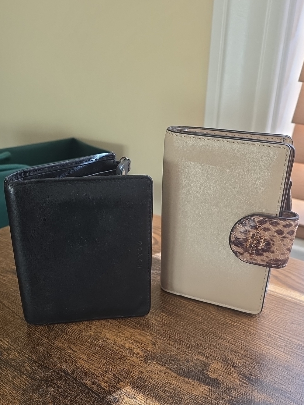 Coach Cream Leather Wallet with Snake-Print Snap & Vintage Wallet